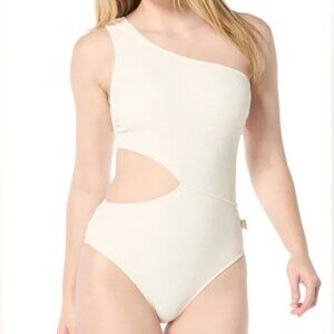 Michael Kors Cream Colored One Shoulder Cutout Swim Suit, Size 8, NWT